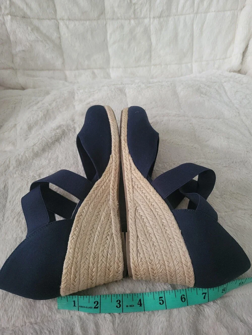easy street Navy Espadrille Wedge Sandals with Elastic Cross Straps Size 11W